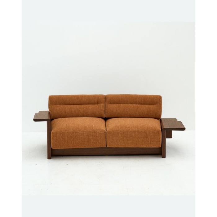 Custom Two-Seater Hotel Sofa with Sculpted Wood Arms | OEM/ODM Manufacturer