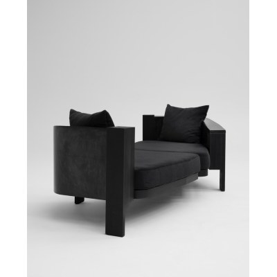 Custom Asymmetrical Black Upholstered Hotel Lounge Sofa with Marble Base