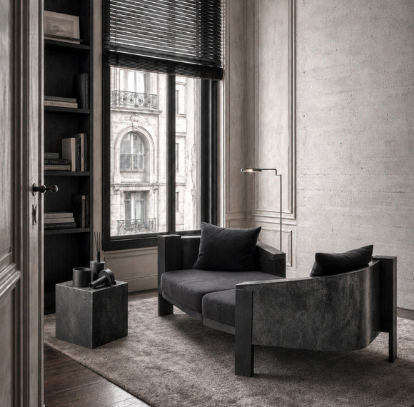 Custom Upholstered Hotel Sofa | Luxury Black Lounge Sofa with Marble Base | Hotel Lobby Sofa Manufacturer