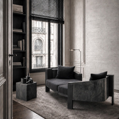 Custom Upholstered Hotel Sofa | Luxury Black Lounge Sofa with Marble Base | Hotel Lobby Sofa Manufacturer