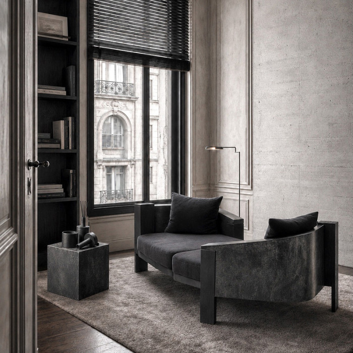 Custom Upholstered Hotel Sofa | Luxury Black Lounge Sofa with Marble Base | Hotel Lobby Sofa Manufacturer