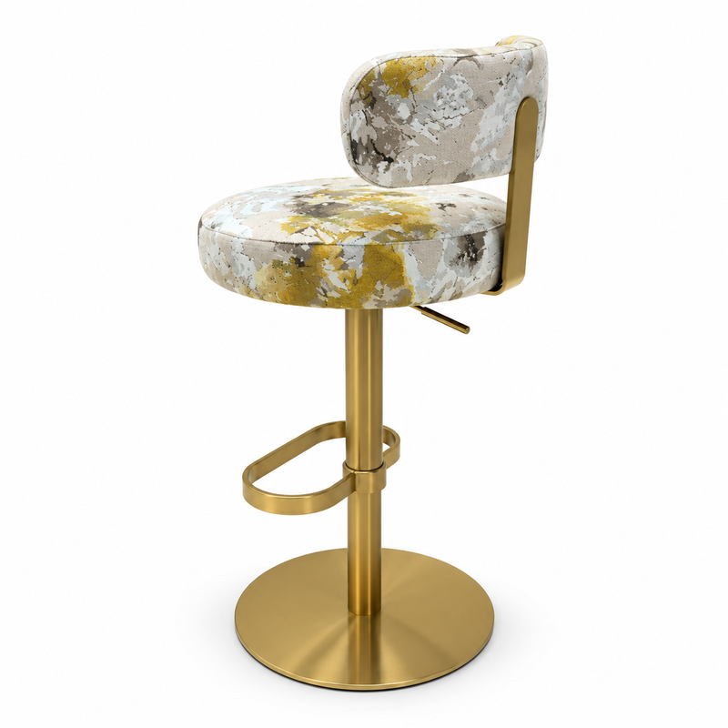 Custom Upholstered Hotel Bar Stool with Gold Metal Pedestal - view 5