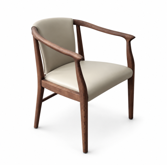 Custom Upholstered Hotel Armchair, Sculpted Curved Wood Arms | OEM/ODM Manufacturer