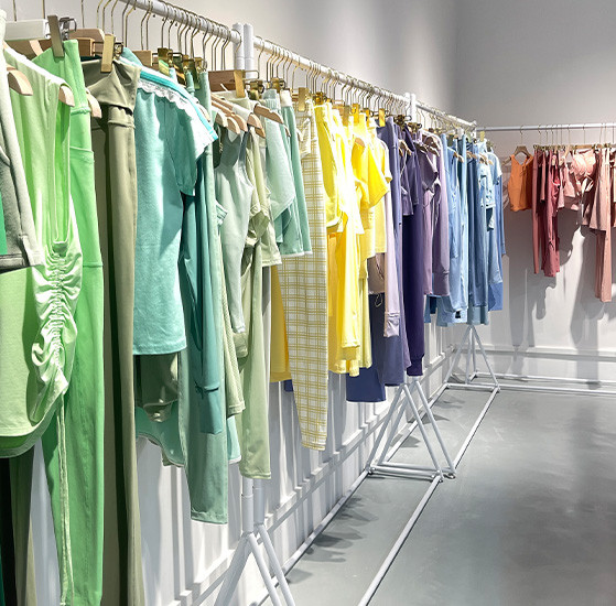 Garment samples in different styles and colors for private label apparel development at MinCharm