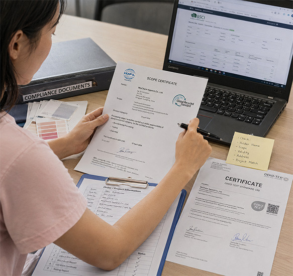 Compliance documents reviewed against factory, material and buyer requirements