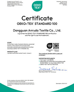 OEKO-TEX STANDARD 100 certificate for an applicable textile supplier