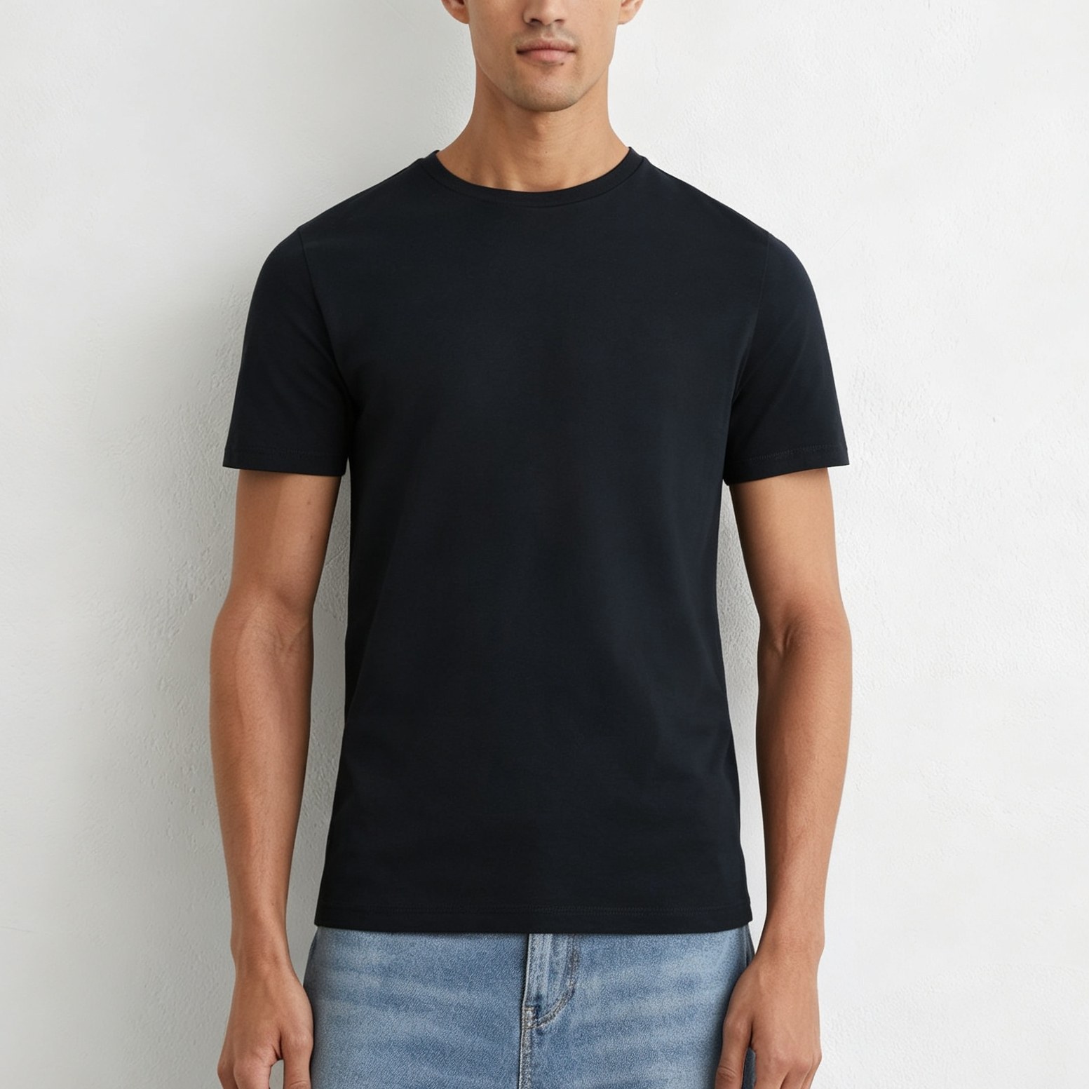 MCD0007 dark navy men's 100% cotton crew neck T-shirt front view