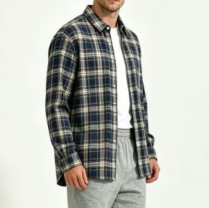 Custom Men's Navy Plaid Button-Up Shirt | OEM Shirt Manufacturer