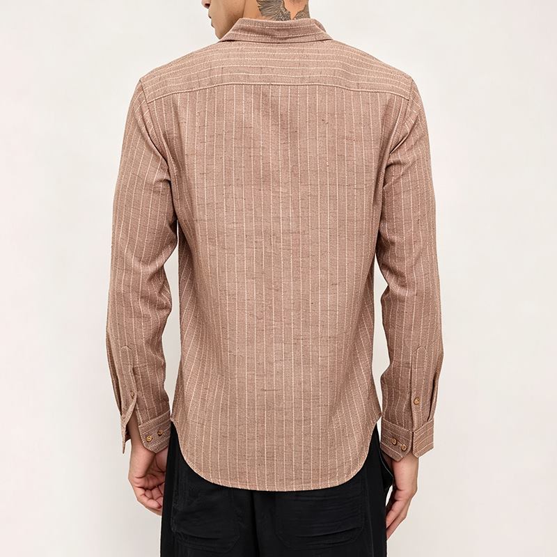 Back view of men's fine stripe long-sleeve shirt