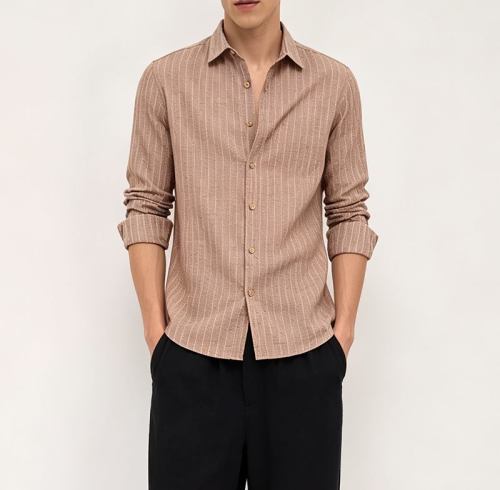 Custom Men's Fine Stripe Button-Up Shirt | Private Label Manufacturer