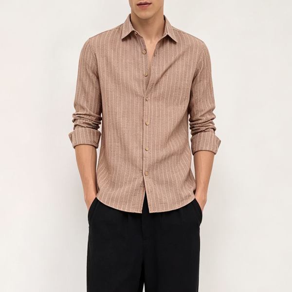 Custom Men's Fine Stripe Button-Up Shirt | Private Label Manufacturer