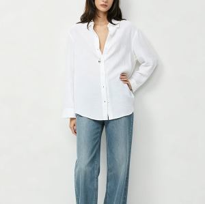 Custom Women's White Relaxed Button-Up Shirt | Private Label Manufacturer