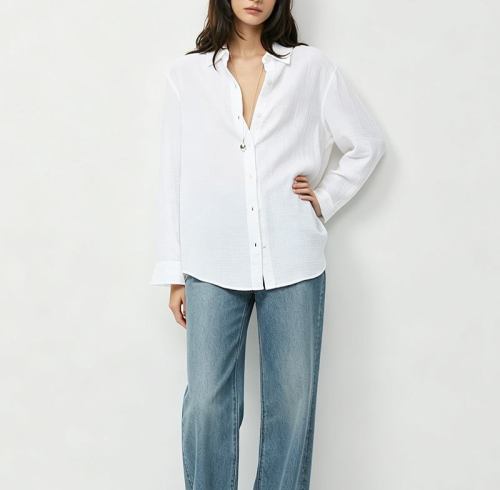 Custom Women's White Relaxed Button-Up Shirt | Private Label Manufacturer