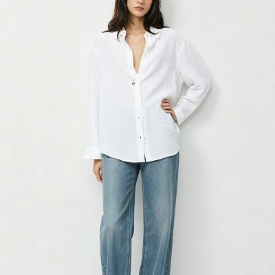 Custom Women's White Relaxed Button-Up Shirt | Private Label Manufacturer