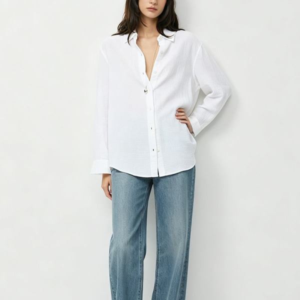 Custom Women's White Relaxed Button-Up Shirt | Private Label Manufacturer