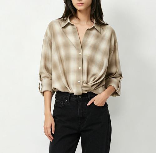 Custom Women's Vintage Plaid Roll-Tab Shirt | OEM Shirt Supplier