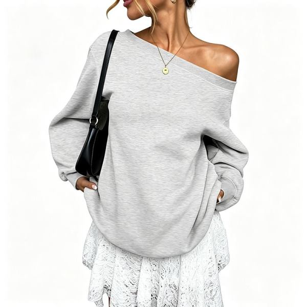 Custom Women's Grey Off-Shoulder Sweatshirt | OEM Sweatshirt Manufacturer
