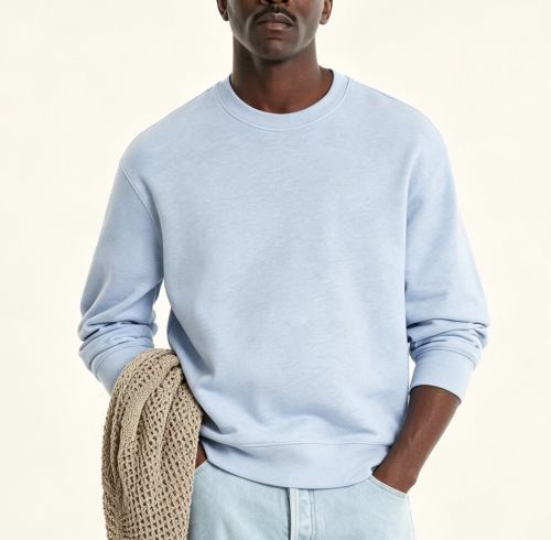 Custom Unisex Light Blue Crew Neck Sweatshirt | OEM Sweatshirt Supplier