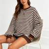 Custom Women's Brown Stripe Crew Neck Sweatshirt | OEM Striped Sweatshirt Supplier