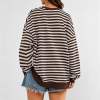 Custom Women's Brown Stripe Crew Neck Sweatshirt | OEM Striped Sweatshirt Supplier
