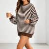 Custom Women's Brown Stripe Crew Neck Sweatshirt | OEM Striped Sweatshirt Supplier