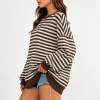 Custom Women's Brown Stripe Crew Neck Sweatshirt | OEM Striped Sweatshirt Supplier