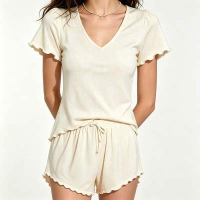 Custom Women's V-Neck Pajama Short Set | Private Label Sleepwear Supplier