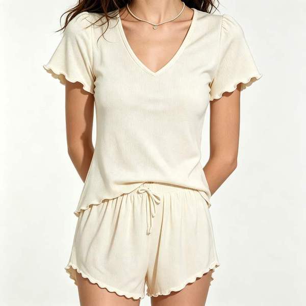 Custom Women's V-Neck Pajama Short Set | Private Label Sleepwear Supplier