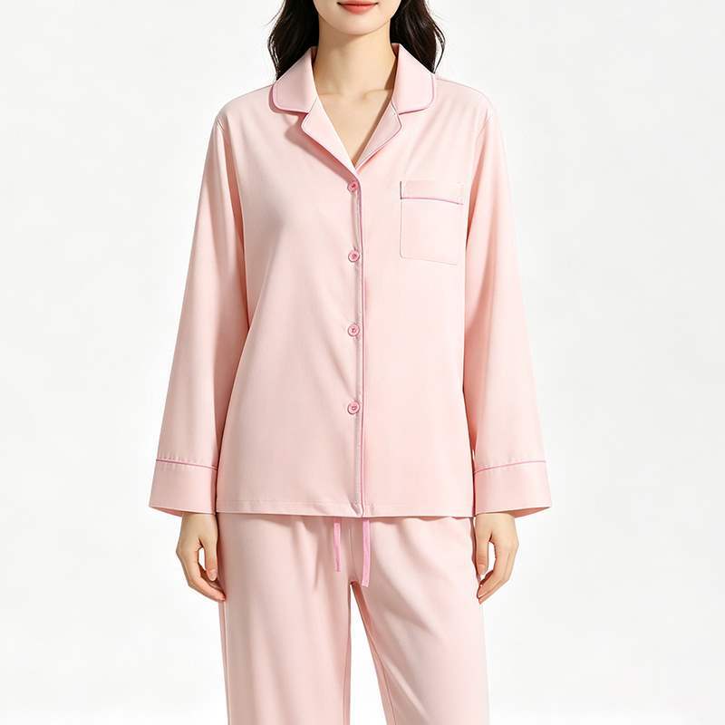 Women's pink notch collar button-front pajama set