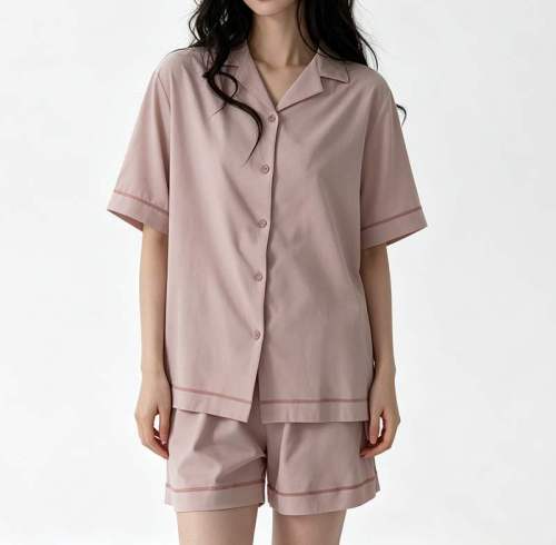Custom Women's Dusty Rose Notch Collar Pajama Short Set | Private Label Sleepwear Supplier