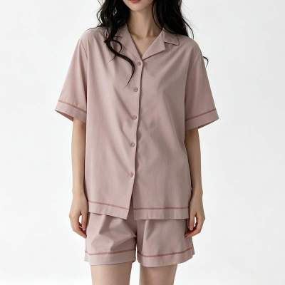 Custom Women's Dusty Rose Notch Collar Pajama Short Set | Private Label Sleepwear Supplier