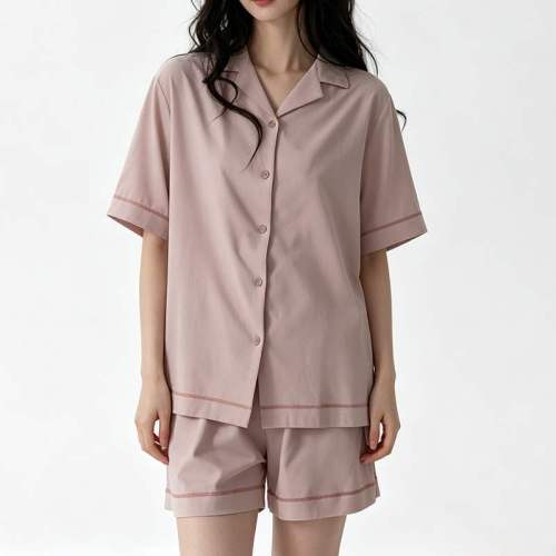 Custom Women's Dusty Rose Notch Collar Pajama Short Set | Private Label Sleepwear Supplier