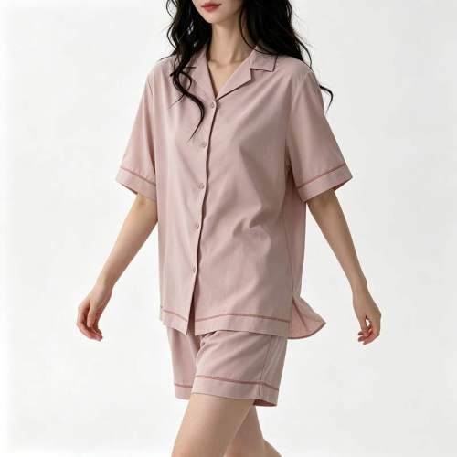 Custom Women's Dusty Rose Notch Collar Pajama Short Set | Private Label Sleepwear Supplier