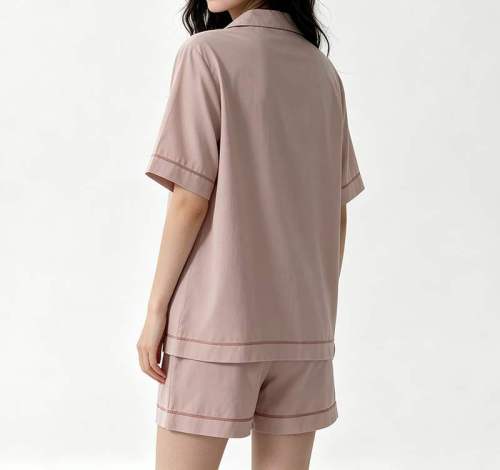 Custom Women's Dusty Rose Notch Collar Pajama Short Set | Private Label Sleepwear Supplier