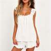 Custom Women's White Ruffle Trim Pajama Short Set | Private Label Ruffle Sleepwear Manufacturer