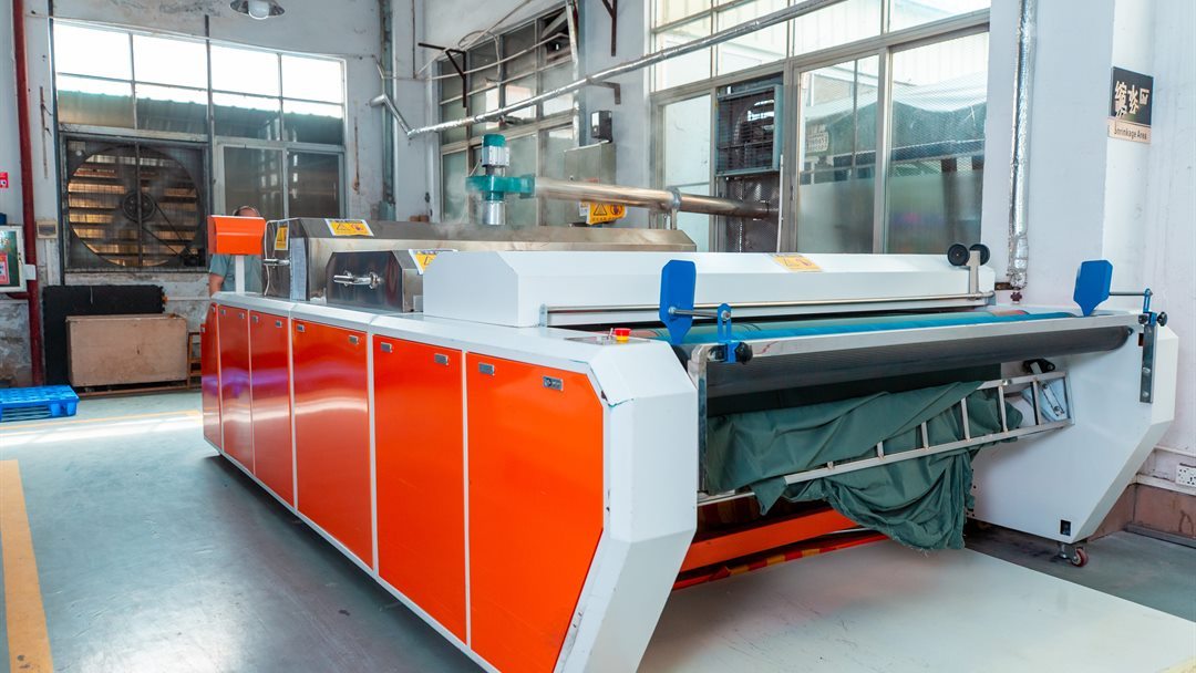 Industrial shrinkage testing equipment in an apparel manufacturing facility