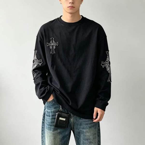Custom Men's Black Front & Back Graphic Crew Neck Sweatshirt | Streetwear Graphic Sweatshirt Manufacturer