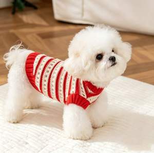 Custom Red & White Knit Pet Sweater | OEM Dog Knitwear Manufacturer