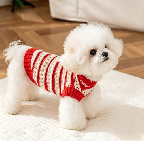 Custom Red & White Knit Pet Sweater | OEM Dog Knitwear Manufacturer