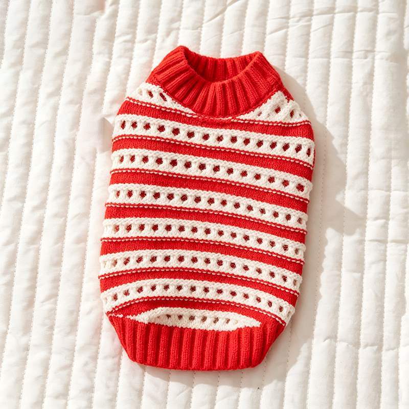 Red and white striped knit pet sweater
