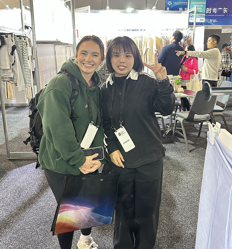 Our team meeting an apparel buyer at Global Sourcing Expo Australia 2025 in Sydney