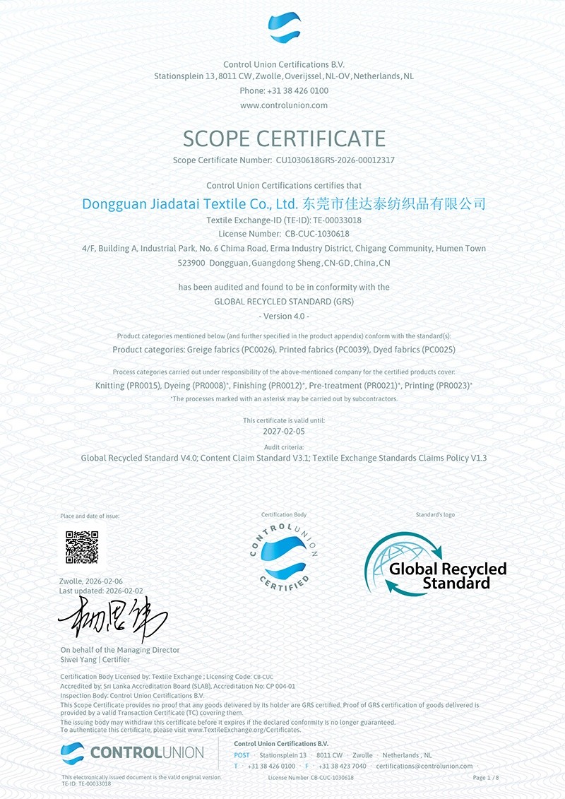 Global Recycled Standard (GRS) Scope Certificate
