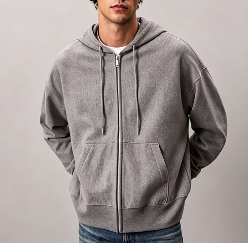 Custom French Terry Oversized Zip Hoodie | Embroidered Logo Hoodie OEM