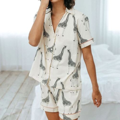 Custom Women's Giraffe Print Short Pajama Set | Private Label Sleepwear