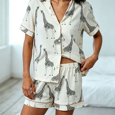 Custom Women's Giraffe Print Short Pajama Set | Private Label Sleepwear