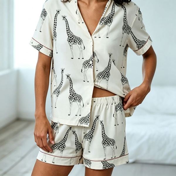 Custom Women's Giraffe Print Short Pajama Set | Private Label Sleepwear
