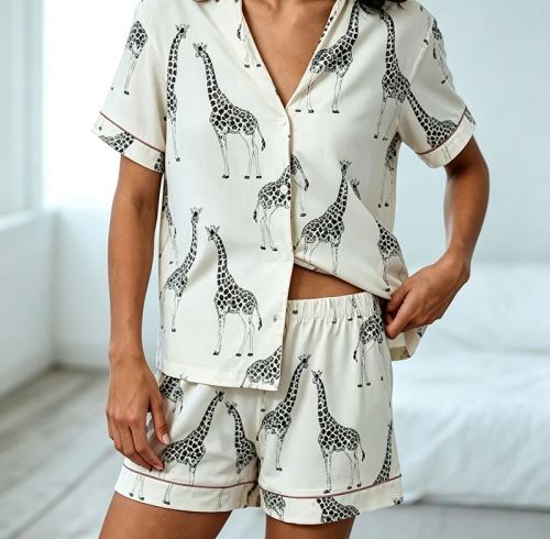 Custom Women's Giraffe Print Short Pajama Set | Private Label Sleepwear