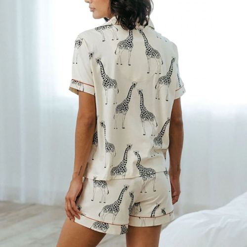 Custom Women's Giraffe Print Short Pajama Set | Private Label Sleepwear