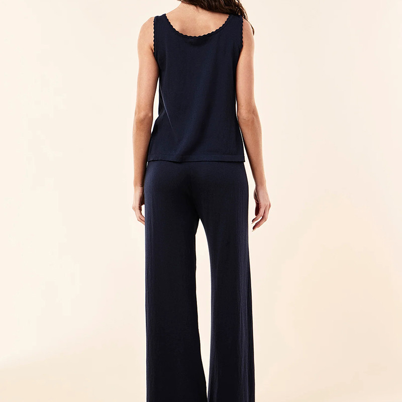Back view of women's navy knit lounge set