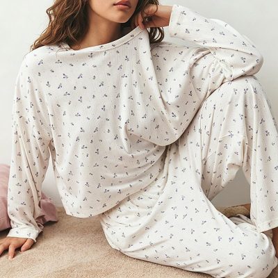 Custom Floral Openwork Knit Pajama Set | Women's Sleepwear OEM